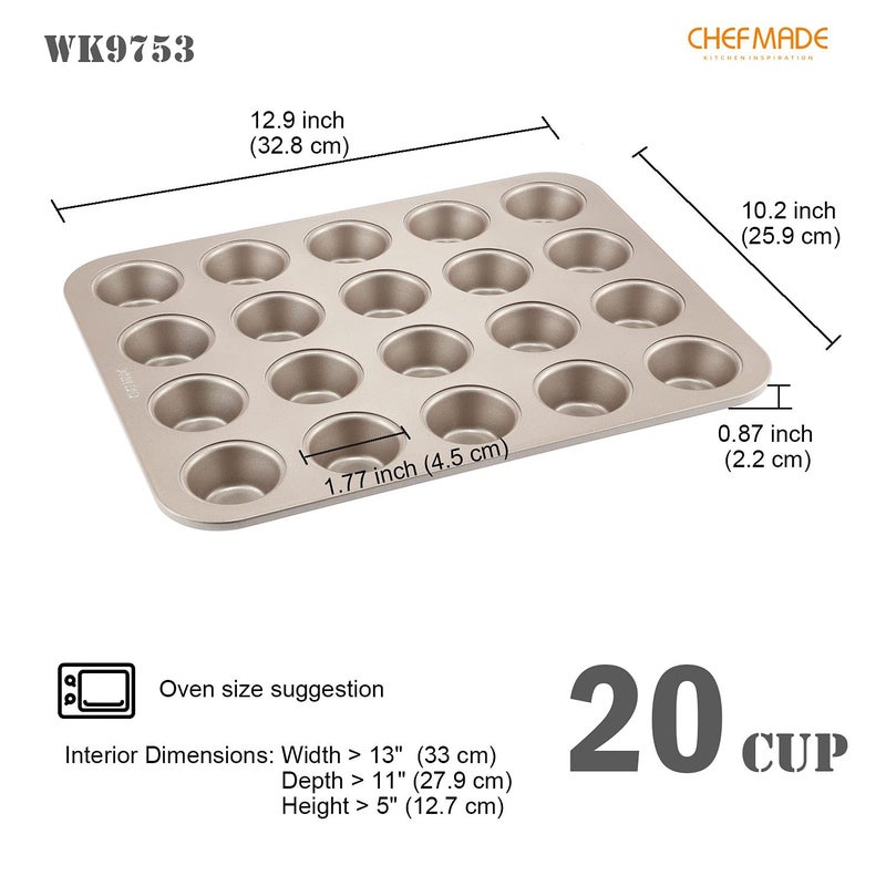 CHEFMADE Mini Muffin Pan, 20-Cavity Non-Stick Tiny Cupcake Pan Bakeware for Oven Baking (Champagne Gold) - Image 2